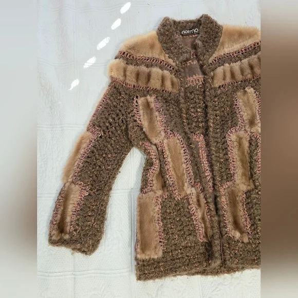 Vintage Norma Canada Womens Mink Fur Wool Yarn Coat Cabincore - Picture 3 of 11